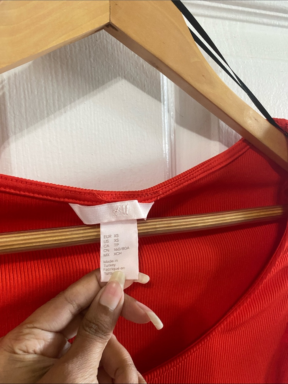 H&M Hennes Bright Red Ribbed Fitted Midi Dress XS Viral Colour EUC - Picture 6 of 7